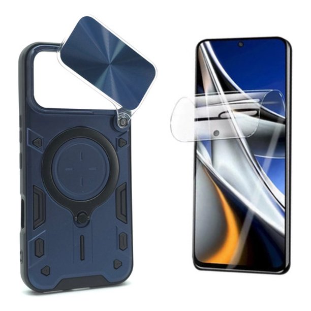Funda + Mica Icon Case Optimus para Infinix Note 60, Carcasa, Protector, Uso Rudo, Protector de Pantalla, Antigolpes, Esquinas Reforzadas, Protección de Cámara - Azul Marino