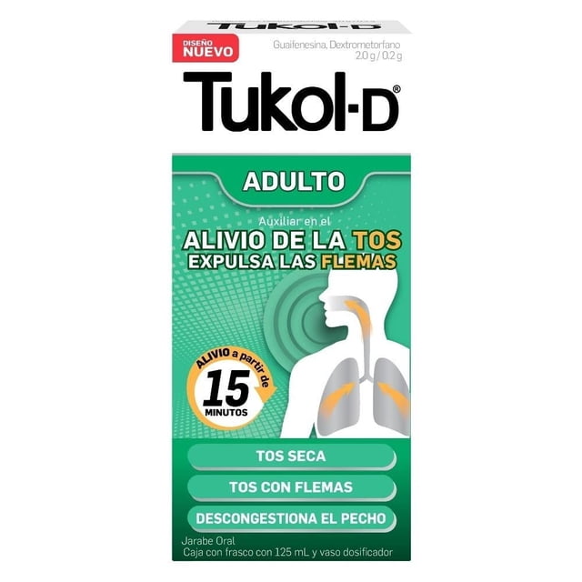 Tukol-D Guaifenesina 2.0 g / Dextrometorfano 0.2 g / 125 ml jarabe adulto