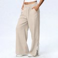 thumbnail image 1 of TaTaai olid Color Cotton Linen Women Casual Pants Wide Leg Breathable Machine Washable No Fading Lightweight Non See-through Daily Wear Full Length Trousers Gift, 1 of 8