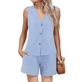 thumbnail image 1 of Traje Corto de Dos Piezas para Mujer, de , con Cuadros, Chaleco Azul, Talla S, 1 of 7