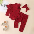 thumbnail image 2 of Body De Bebé, Conjunto De Canastilla, Onesies Para Niños Pequeños, Niñas, Estampado De Corazones, Mameluco Con Volantes, Pantalones, Diadema, Ropa, Traje Rojo Odeerbi  LM103-4672, 2 of 9