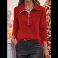 thumbnail image 3 of Suéter de Otoño para Mujer, de Larga, con Cremallera de 1/4, Sudadera Holgada de Punto Acanalado con Abertura. Rojo L, 3 of 4
