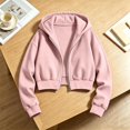 thumbnail image 5 of Sudadera con capucha y cremallera de manga larga de color liso para niñas, estilo casual y holgado, ideal para invierno, tallas 120-170., 5 of 5