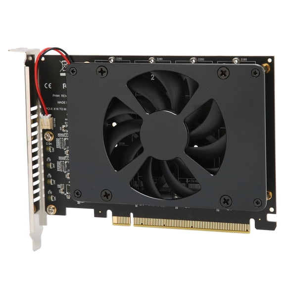 Adaptador PCIE M.2 PCIe 4.0 X16 a 4 puertos M.2 NVMe con ventilador de refrigeración Tarjeta NVME Raid Adaptador SSD M.2 de 4 x 32 Gbps para Windows