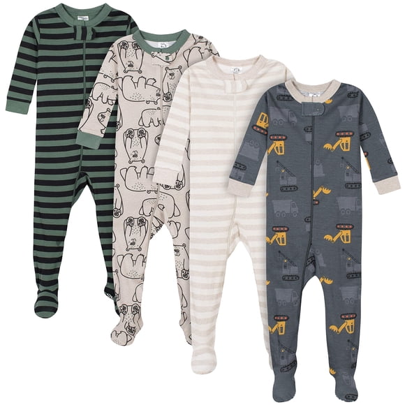 Pijamas con pies para bebé niño Gerber, paquete de 4, osos y camiones, 12 meses
