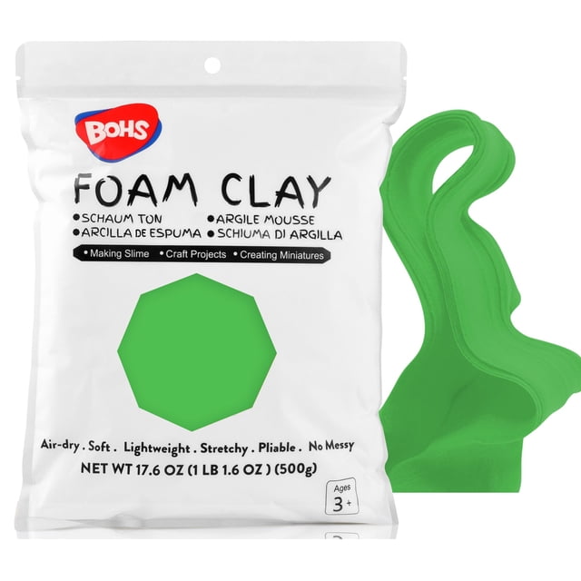 Bohs Foam Clay Lite Green, 500 g, para modelar al aire libre