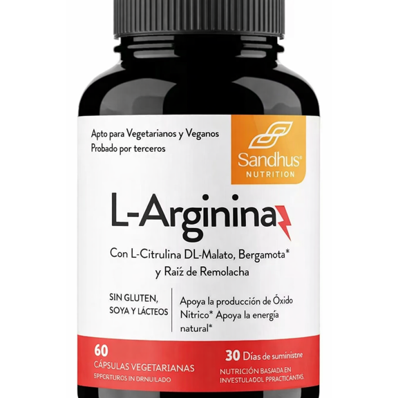 SANDHUS | L-Arginina con L-Citrulina Bergamonte y raíz de remolacha Suministro de 30 días