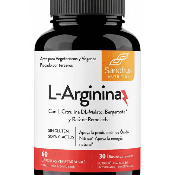 SANDHUS | L-Arginina con L-Citrulina Bergamonte y raíz de remolacha Suministro de 30 días