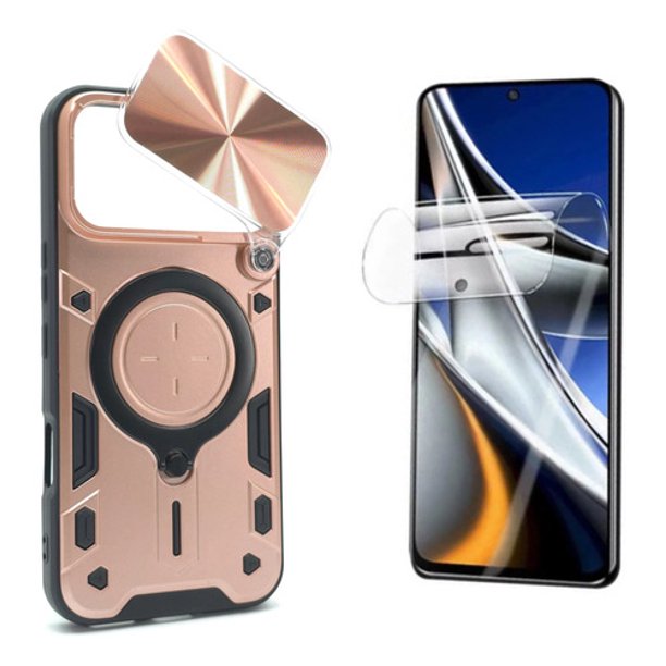 Funda + Mica Icon Case Optimus para Infinix Note 60, Carcasa, Protector, Uso Rudo, Protector de Pantalla, Antigolpes, Esquinas Reforzadas, Protección de Cámara - Rose Gold