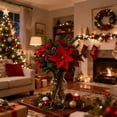 thumbnail image 1 of Flores artificiales de flor de Pascua roja con piñas y bayas, ramo navideño | Arreglo floral artificial para centro de mesa | Tallos navideños realistas de seda y plástico para jarrón,, 1 of 6