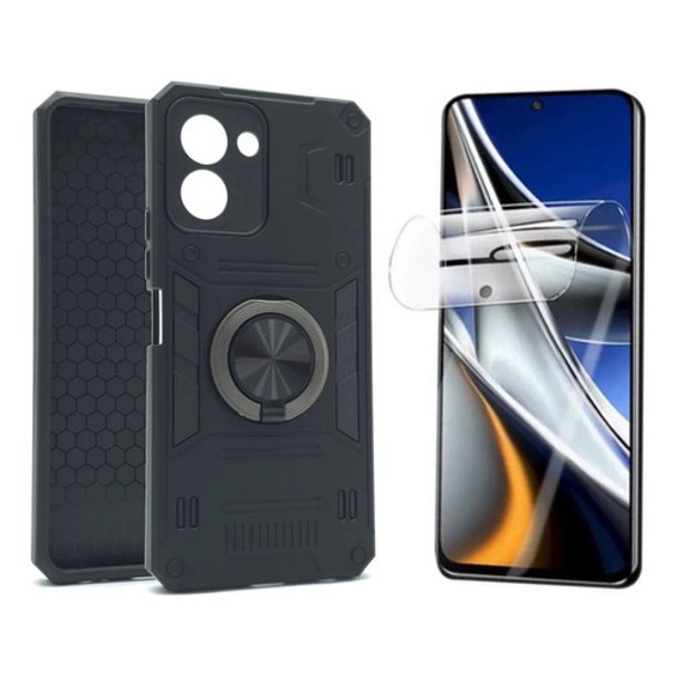 Funda + Mica Icon Case Titan para Tecno Spark Go 3, Carcasa, Protector, Uso Rudo, Protector de Pantalla, Antigolpes, Esquinas Reforzadas, Protección de Cámara - Negro