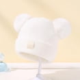thumbnail image 2 of Lindo gorro de punto para bebé con bordado de doble corazón y doble bola de hilo. Cómodo y acogedor. Gorro cálido y abrigado para bebés., 2 of 5