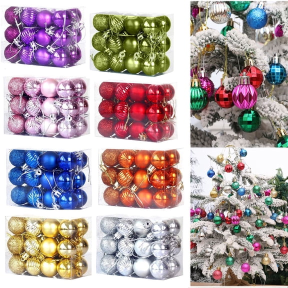 Xihbxyly Bolas de Navidad para Árbol, Adornos Colgantes Galvanizados, Bolas de Plástico con Purpurina, Juego de 24 Piezas, Diseño Irrompible, Decoración Navideña Multiusos, Hogar, Fiesta, Boda, 3 Cm