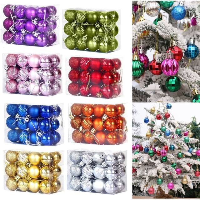 Xihbxyly Bolas de Navidad para Árbol, Adornos Colgantes Galvanizados, Bolas de Plástico con Purpurina, Juego de 24 Piezas, Diseño Irrompible, Decoración Navideña Multiusos, Hogar, Fiesta, Boda, 3 Cm