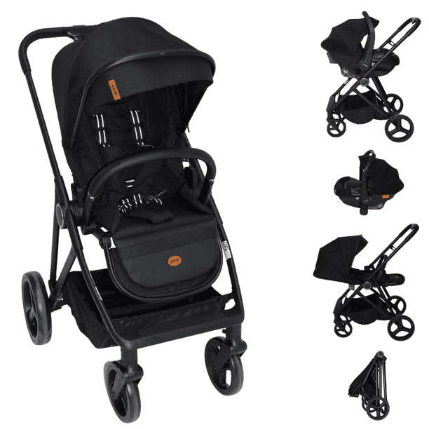 System travel carriola Sicilia + portabebé plagado compacto telas premium negro