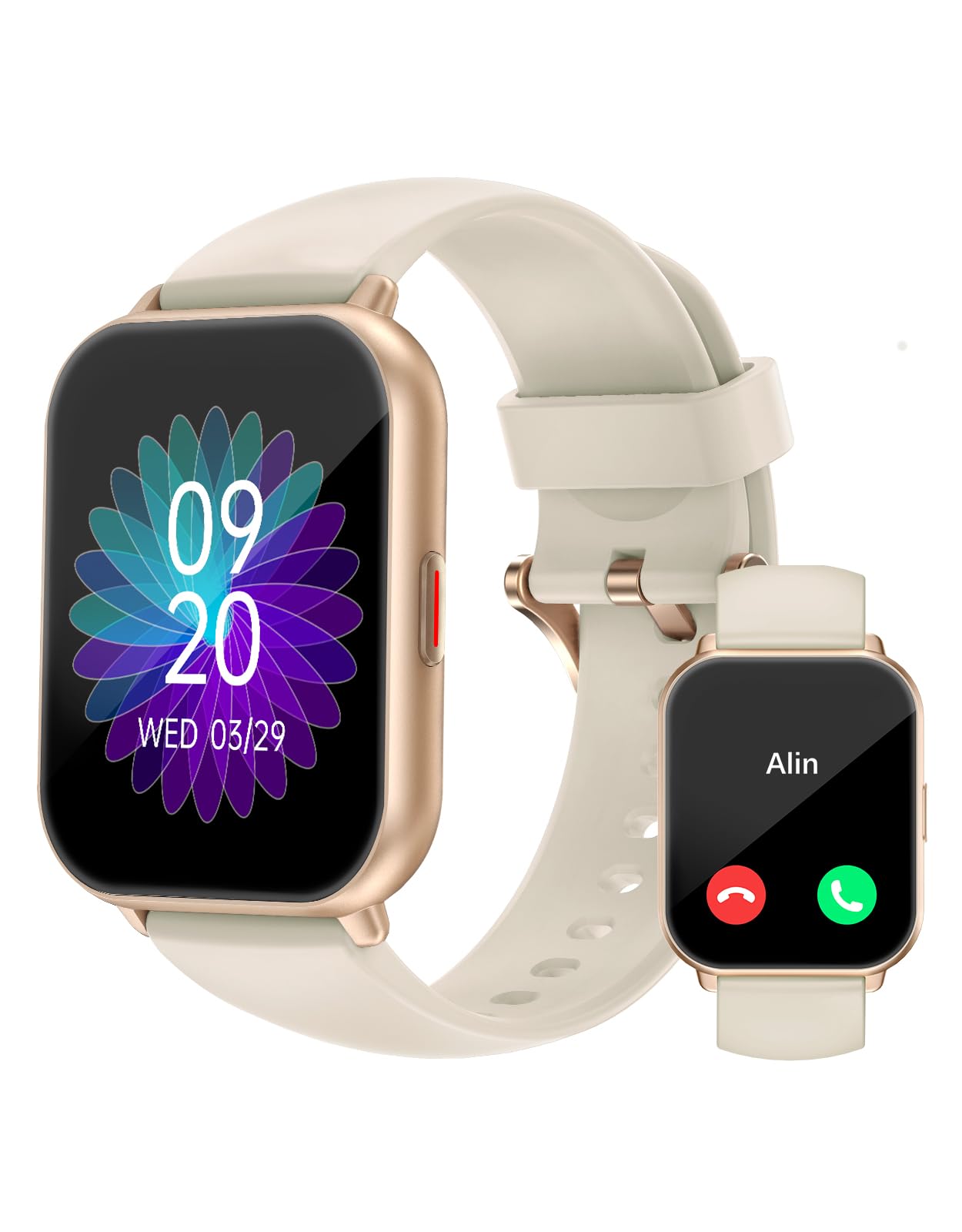 Reloj inteligente RUIMEN H1 de 1,8 pulgadas para mujer/hombre con 2 correas, blanco