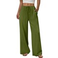 thumbnail image 2 of TaTaai Spring Summer Solid Color Women Casual Pants Cotton Linen Elastic Waist Straight Leg Breathable Lightweight Machine Washable No Fading Daily Wear Trousers Gift, 2 of 8