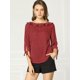 thumbnail image 4 of Blusa de lunares Allegra K de media manga con cuello con volantes Vino rojo S, 4 of 6