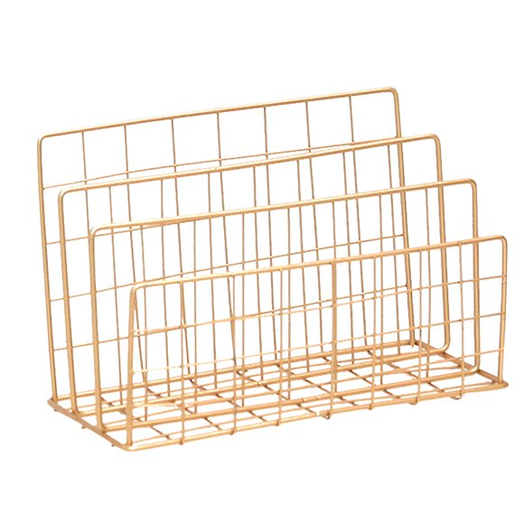 Estante de hierro forjado de estilo nórdico para periódicos y revistas, libros, revistas, archivadores, escritorio (dorado)