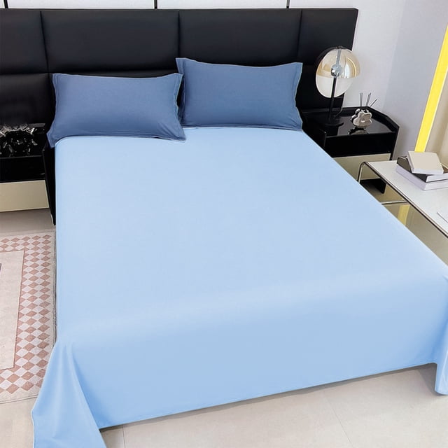 xihbxyly sábana de algodón aloe vera (150 x 230 cm) sábana plana blanca extendida en cama doble, vista frontal con dobladillo sencillo y textura lisa de algodón; dos almohadas a juego sobre cabecera tapizada y mesitas de noche. Transpirable e hipoalergénica, juego de 1 pieza; también adecuada como cubierta ligera para huéspedes.