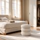 thumbnail image 1 of Taburete redondo tapizado en tela, otomano moderno, banco decorativo, beige beige Estandar, 1 of 13