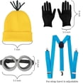 thumbnail image 3 of Accesorios para disfraz de Minion de Halloween para adultos: conjunto de 4 piezas (gorro amarillo, gafas, guantes y tirantes) para un disfraz perfecto., 3 of 5