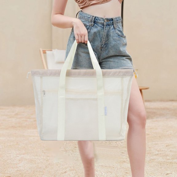 Travel Storage Bag Large Capacity Draining Storage Bag Dry Wet Separation Beach Bag Mesh Tote Bag