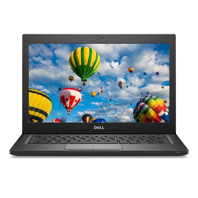 laptop dell 7280 - 12'' - intel core i5-8a gen - 16gb ram -256gb ssd- reacondicionado. Reacondicionado, vista frontal centrada de Dell 7280 con pantalla 12'' HD (1366x768) mostrando imagen de globos, teclado integrado y touchpad, chasis negro mate con logo Dell en bisel inferior; especificada con Intel Core i5 8ª gen, 16 GB RAM y SSD 256 GB; puede presentar detalles de uso y no incluye empaque original.