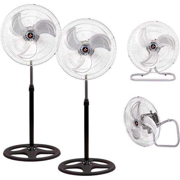 Ventilador 3 en 1 Multiposición, Ventilador 18 Pulgadas Multifuncional, Abanico Oscilante de Pie Pedestal Potente, Circular de Aire 3 Velocidades (Plata 2 Piezas)