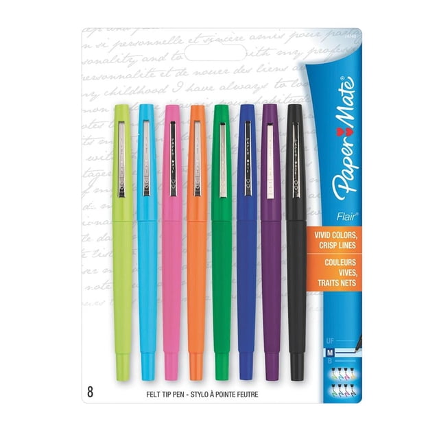 Plumínes Flair Paper Mate Flair Punto Medio 8 Colores Básicos Diferentes