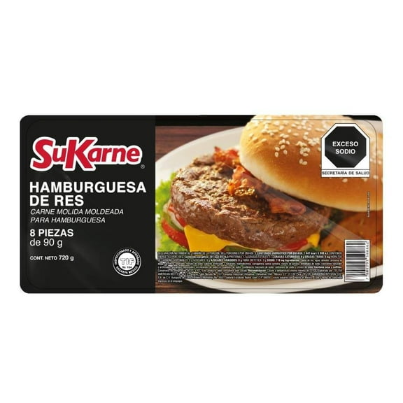 Carne De Res Para Hamburguesa Sukarne Congelada 8 Piezas De 90 G C/U
