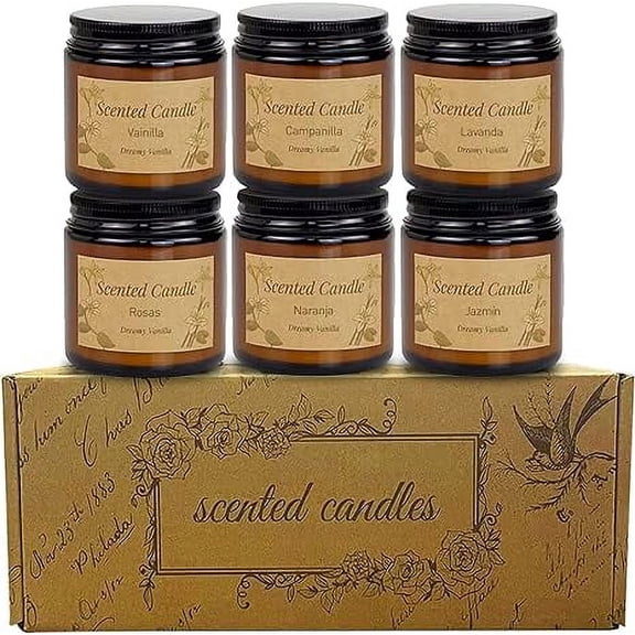 Velas Aromaticas Decorativas Bluelander,  Set de 6 Olor Vainilla, Campanilla, Lavanda, Rosas, Cítricos y Jazmín