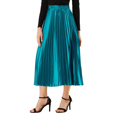 Falda de Halloween para mujer NOMADIC NOOK, falda midi plisada con cintura elástica metálica, talla 3XL, azul pavo real