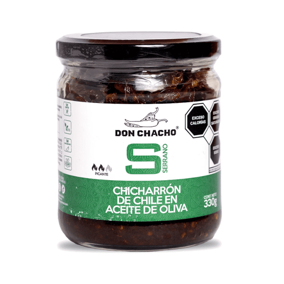 Chicharrón de Chile Serrano en Aceite de Oliva Don Chacho de 330 Gr