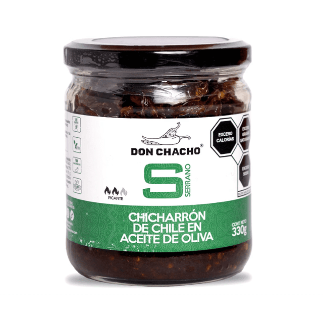 Chicharrón de Chile Serrano en Aceite de Oliva Don Chacho de 330 Gr