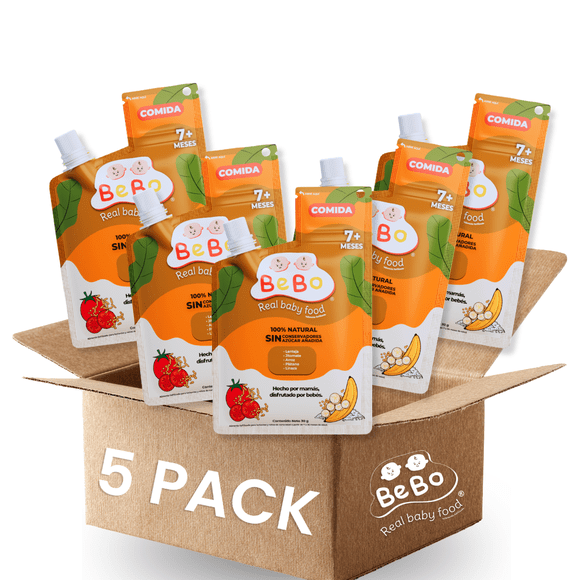BeBo Papilla Liofilizada de Lenteja para Bebé – Comida Completa con Jitomate, Arroz, Plátano y Linaza – Sin Azúcar ni Conservadores – PACK DE 5 POUCH DE 30G