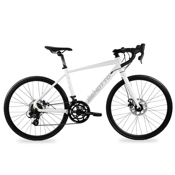 Bicicleta BENOTTO Ruta VOLCANO R24 2x7 Frenos Doble Disco Mecanico Aluminio Blanco/Azul Metalico Talla:UN