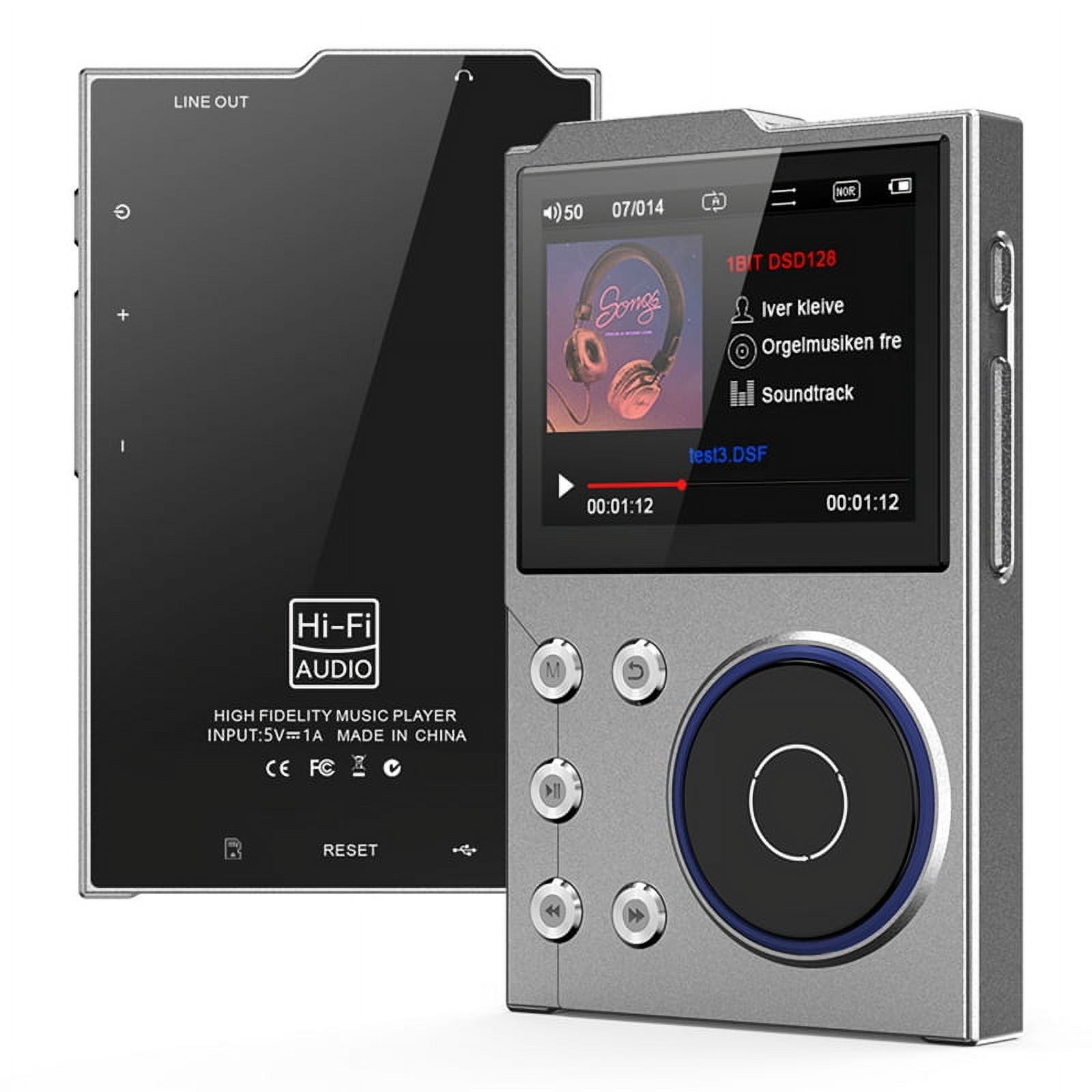 Reproductor de MP3 HiFi Bluetooth 5.0 Reproductor de Audio Sin Pérdida Reproductor de Música Digital Reproductor de Audio Portátil Tarjeta 16G Incorporada Gris