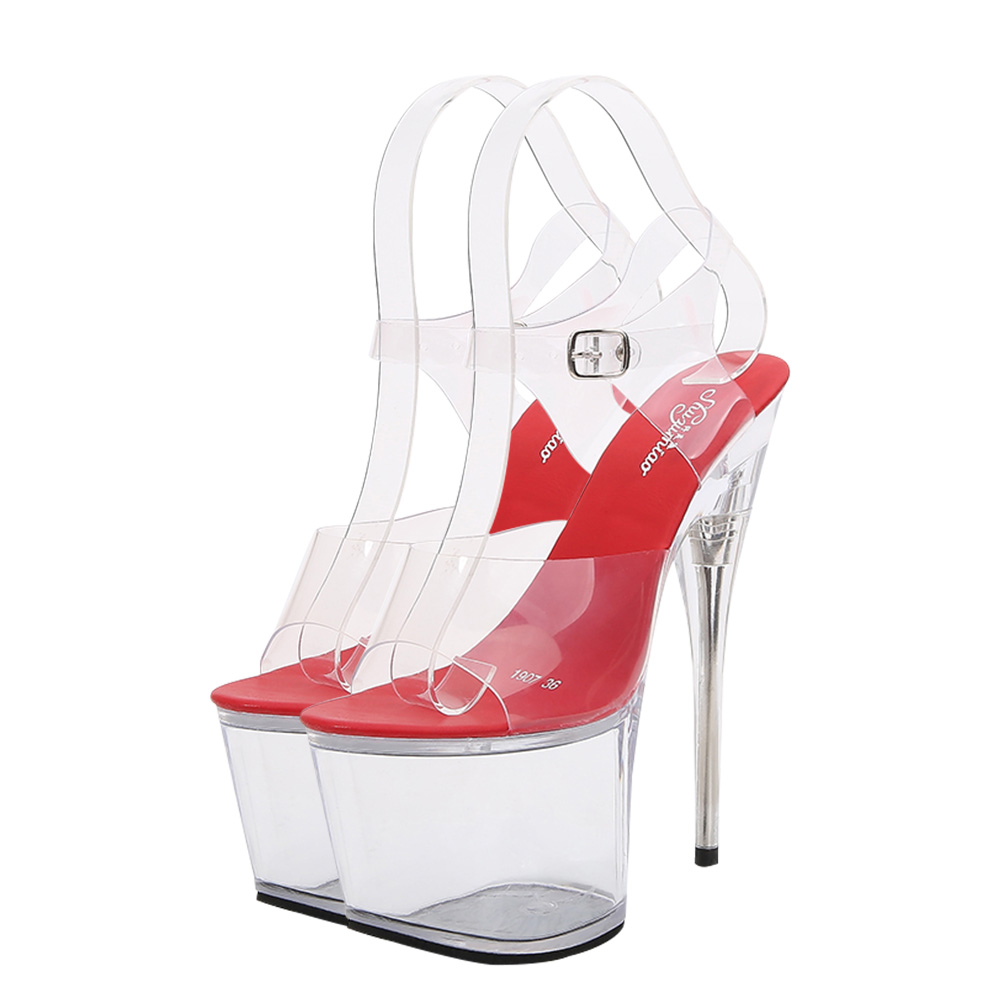 1 par de sandalias de tacón de aguja transparentes para mujer, calzado sexy de verano
