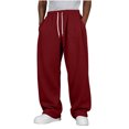 thumbnail image 1 of Amzcrzy Pantalones Deportivos Hombre Clásicos Color Liso Cintura Alta Elástica Cordón Pierna Recta Holgados Anchos Cómodos Con Bolsillos Tallas S-2XL Rojo, 1 of 7