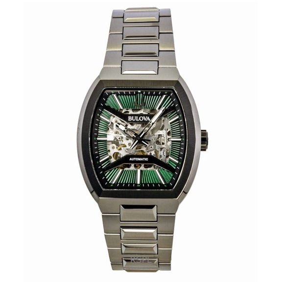 Bulova Reloj Automático Maquina de Acero Inoxidable con Esfera Esqueleto Verde 98A321 para Hombre