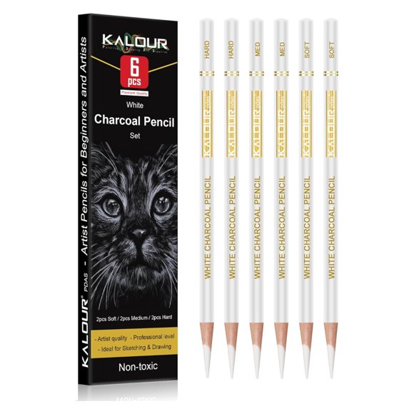 KALOUR Juego 6 lápices de carbón blanco para dibujo, boceto y sombreado