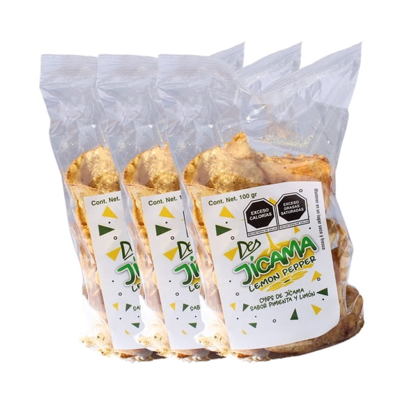 300 gr de Chips Botana de Vegetales Horneados Deshidratados, Libres de Glúten, Veganas x 3 Bolsas de 100 gr cada una - Sabor Jícama Lemmon Pepper