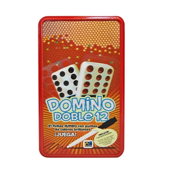 Juego de fichas Novelty dominó doble 12 con 91 fichas jumbo y estuche metálico