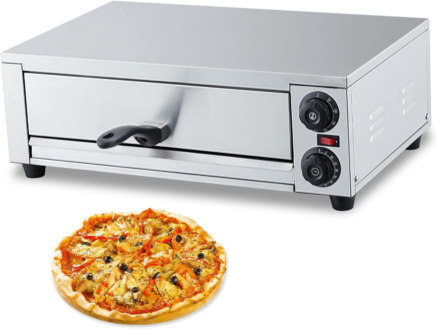 16-pulgada electric indoor pizza oven - 1300w commercial countertop pizza maker in stainless steel grilling rack y removable crumb tray home kitchens y restaurants, compact, durable, fast heating
