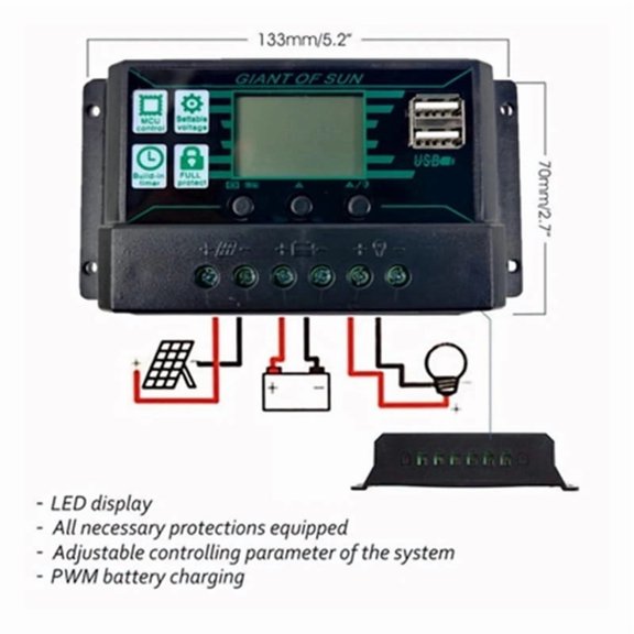 Controlador de Carga Solar de 50 A PWM con Doble Puerto USB para Panel Solar Fotovoltaico y Batería de Plomo-Ácido Lifepo4 de Gel de Litio.