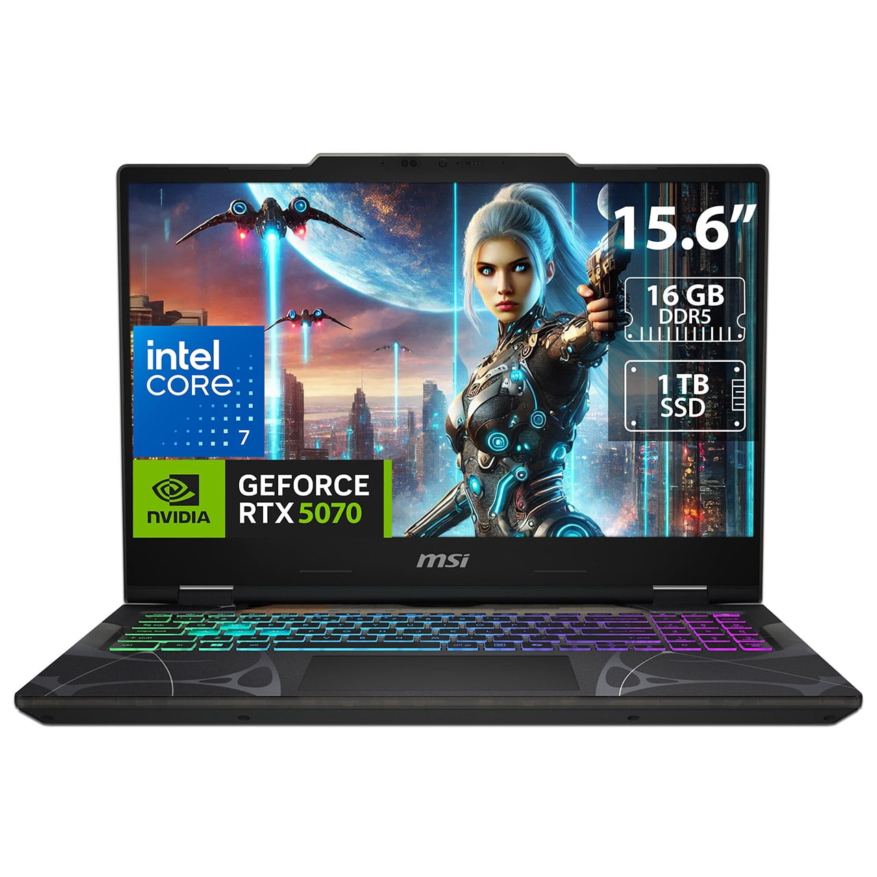 Laptop Gamer MSI Cyborg 15: Intel Core 7 240H, RAM 16GB DDR5, SSD 1TB, Pantalla 15.6" LED, RTX 5070, Windows 11 Home