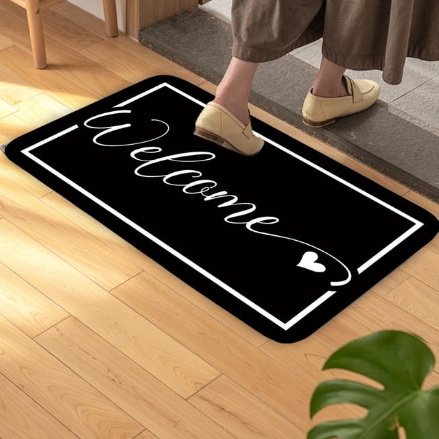 alfombra de entrada, diseño floral, tapete para interior y exterior con respaldo antideslizante, 50x80cm para pasillo, cocina, entrada Felpudo rectangular de poliéster de 50 × 80 cm con diseño floral multicolor, superficie que atrapa suciedad y humedad según especificaciones y base texturizada antideslizante; colocado frente a una puerta sobre piso de madera, adecuado como tapete de bienvenida.