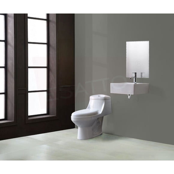 Kit de Baño Completo Esatto Arial: Taza Sanitario WC One Piece, Lavabo Ovalín Cuadrado 41 x 41 cm, Llave Monomando y Espejo