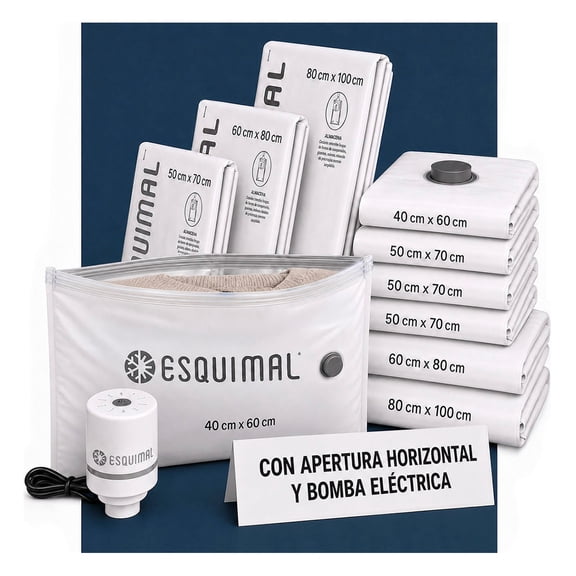Bolsas de Almacenamiento al Vacío Esquimal 10 Piezas Apertura Horizontal Medidas Mixtas con Bomba Eléctrica